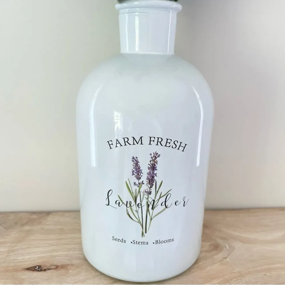 Handmade Artificial Lavender Arrangement in Milk Glass Vase
